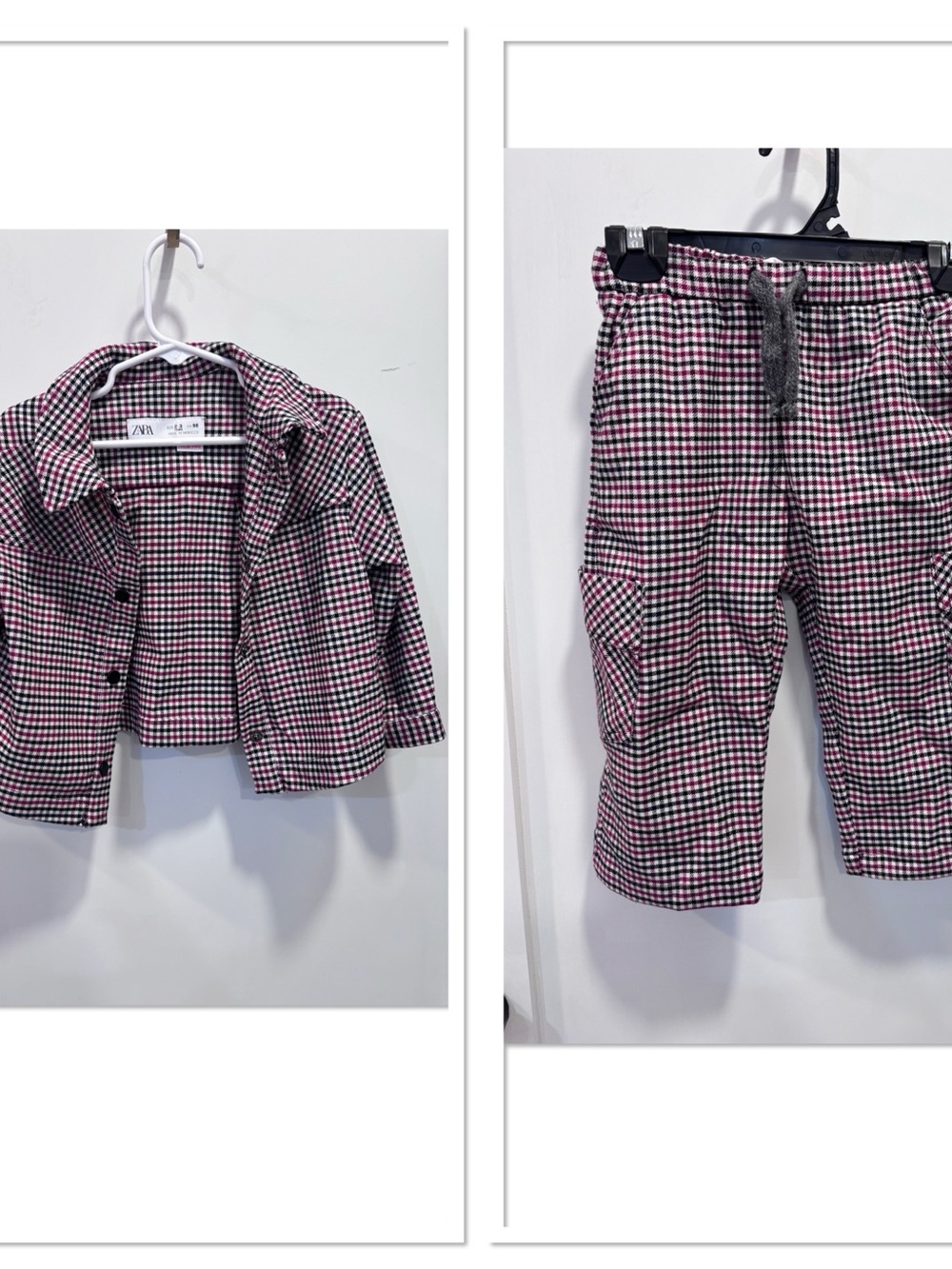 Girl’s Zara  Black White Gingham Button Shirt & Drawstring Pants Set Size 2-3